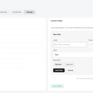 Certificate manager settings custom fields builder