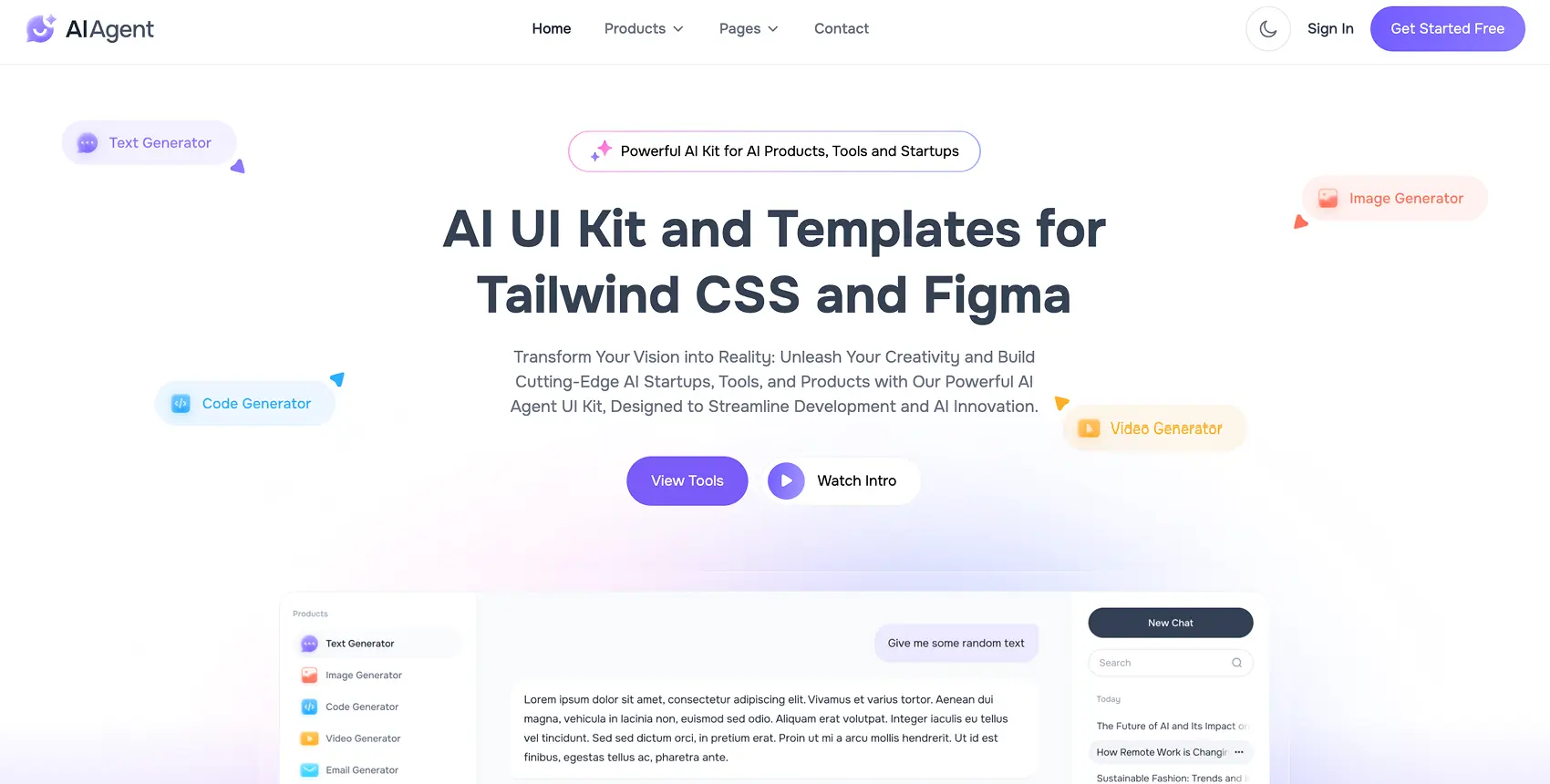 AI Agent: AI UI Kit, Templates and Components for Tailwind CSS